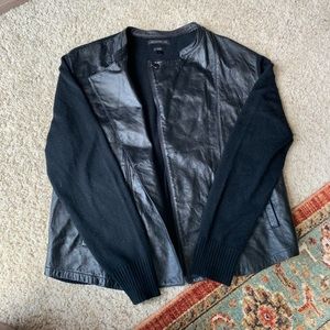 John Varvatos Leather Front Sweater Jacket